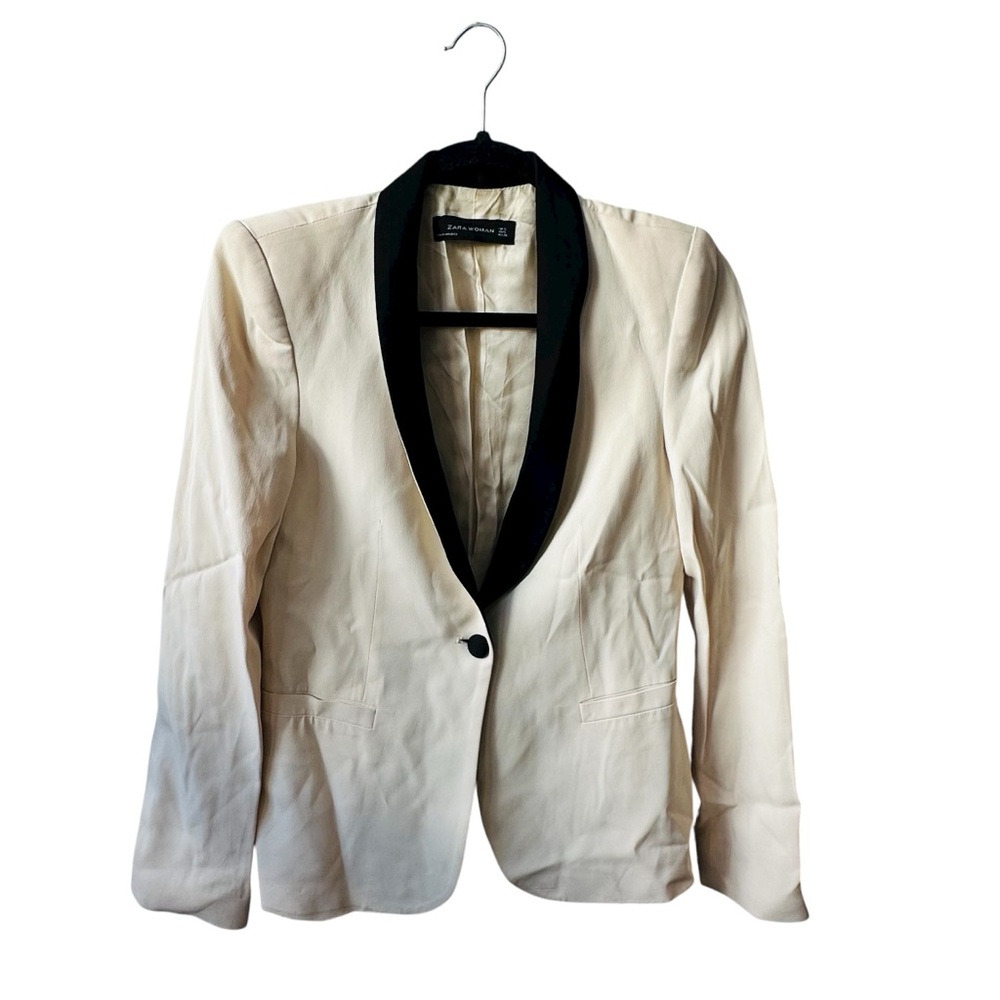 Zara Woman One-Button Blazer Jacket Women’s Size Small White & Black Excellent